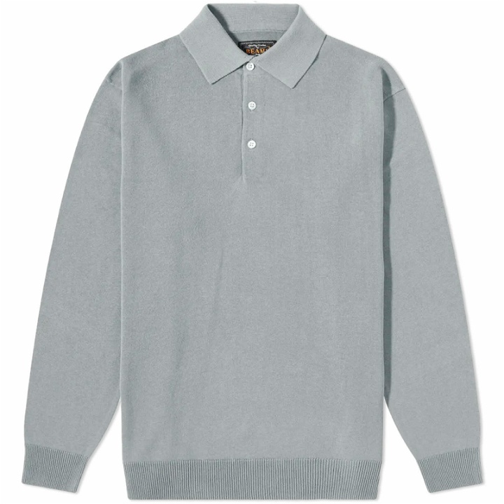 Photo: Beams Plus Men's 12g Knitted Polo Shirt in Ice Blue