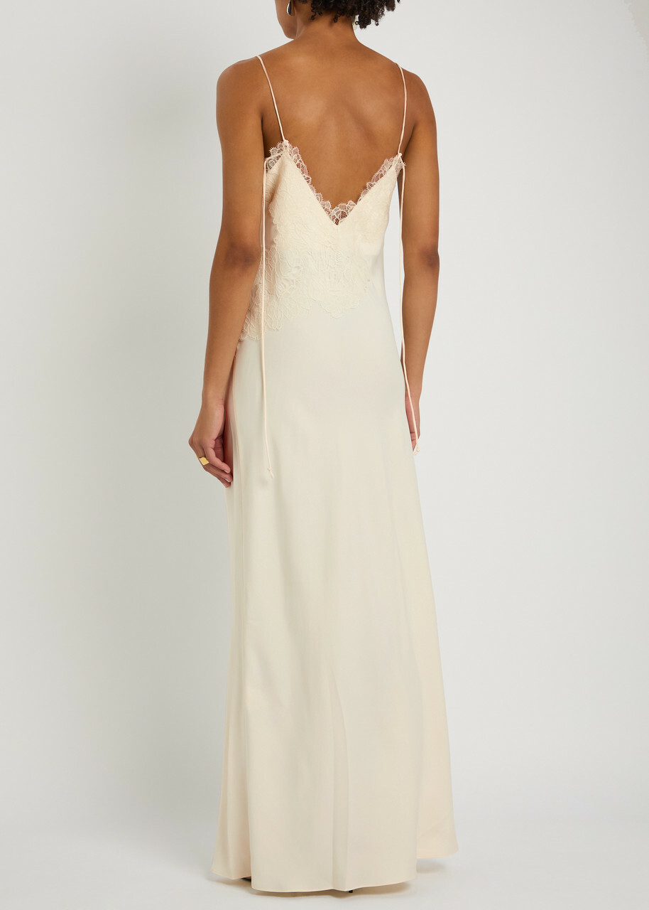 Rohe Lace-appliquéd Satin Maxi Slip Dress Cream