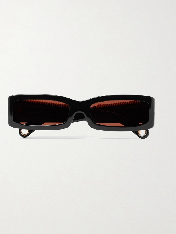Photo: JACQUEMUS - Les Lunettes 97 Rectangular-Frame Leather-Trimmed Acetate Sunglasses - Black