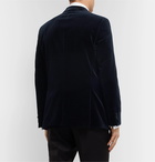 Hugo Boss - Navy Helward Slim-Fit Satin-Trimmed Cotton-Velvet Tuxedo Jacket - Blue