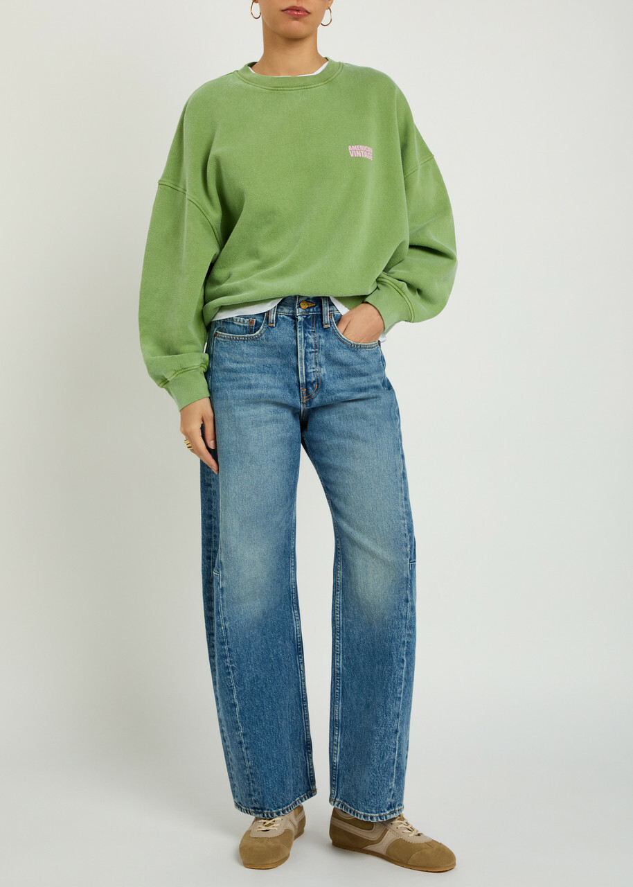 American Vintage Plizzy Logo-print Cotton Sweatshirt Light Green
