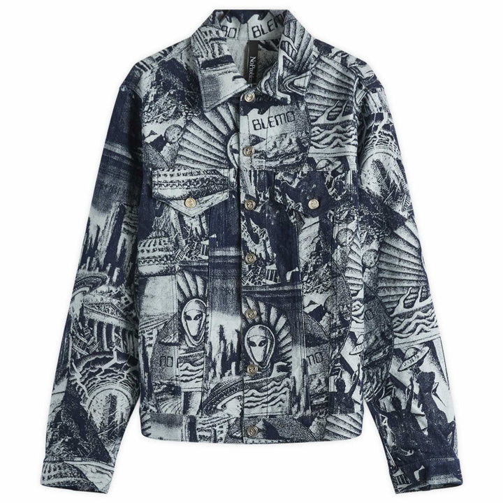 Photo: No Problemo Men's Apocalypse Jacquard Trucker Jacket in Blue