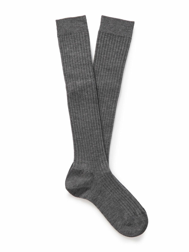 Photo: Loro Piana - Ribbed-Knit Socks - Gray