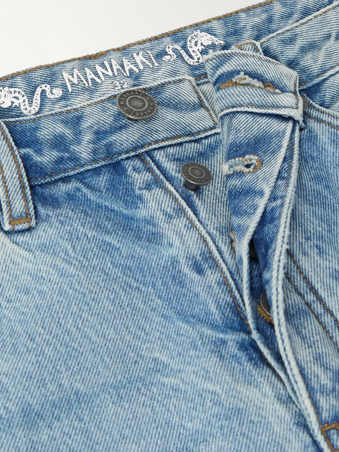 MANAAKI - Rangi Straight-Leg Distressed Jeans - Blue