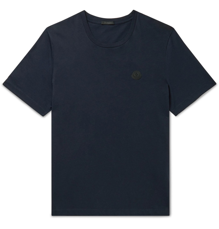 Photo: Moncler - Logo-Appliquéd Printed Cotton-Jersey T-Shirt - Blue