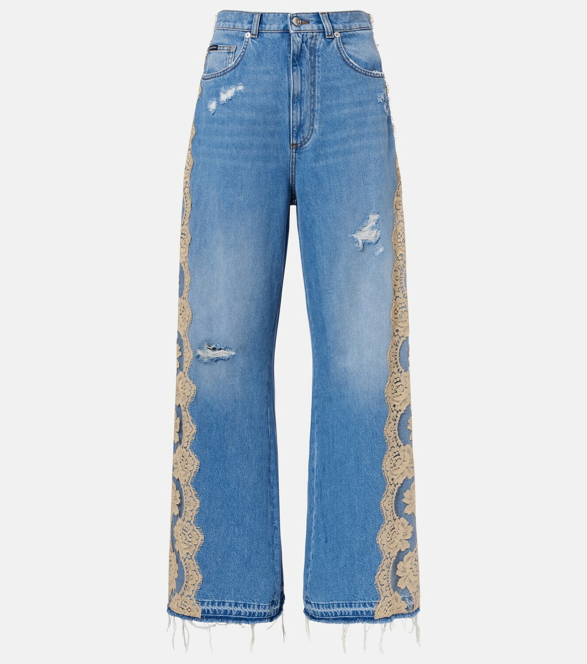 Dolce&Gabbana Lace-trimmed wide-leg jeans