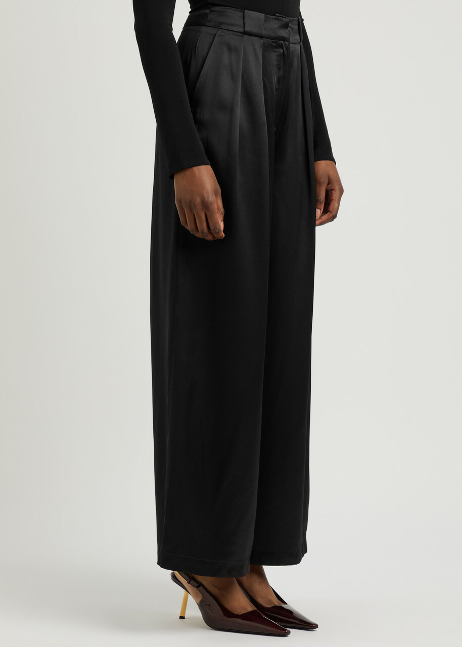 Aexae Wide-leg Silk Trousers Black