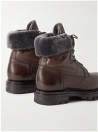 Santoni - Bristol Shearling-Lined Full-Grain Leather Boots - Brown