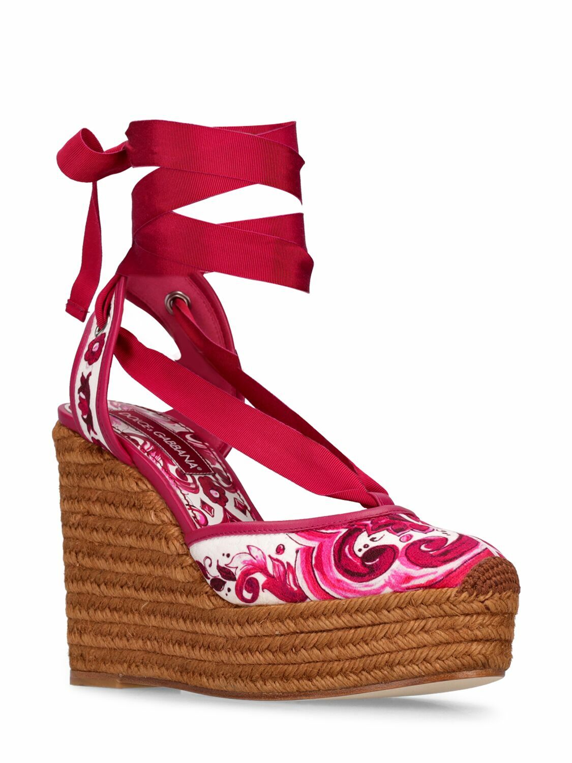 DOLCE & GABBANA - 105mm Lola Maiolica Print Canvas Wedges