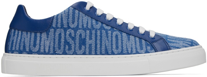 Photo: Moschino Blue All-Over Logo Denim Sneakers