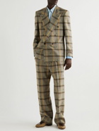 GUCCI - Double-Breasted Logo-Embroidered Checked Wool Suit Jacket - Brown