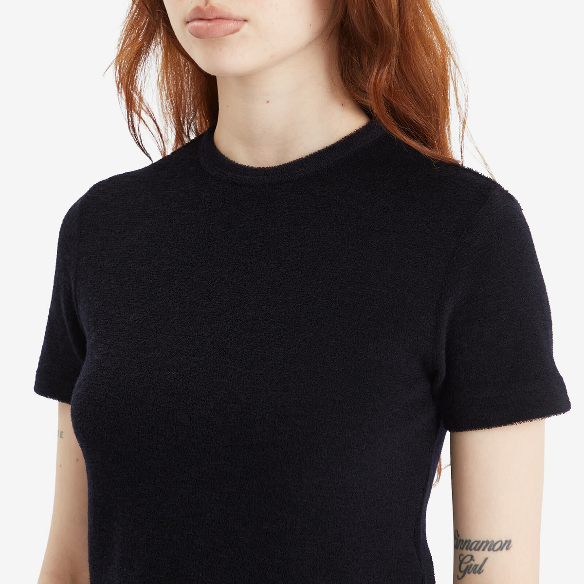 新品/AURALEE washaele wool pile tee Auralee Women's Washable Wool Pile T-Shirt in Navy Auralee