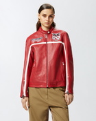 Pinko Racing Style Leather Biker Jacket Salsa Red
