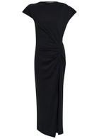Isabel Marant Nadela Gathered Cotton Midi Dress Black