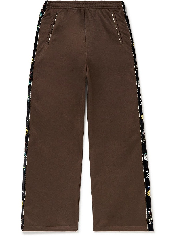 Photo: KAPITAL - Wide-Leg Embroidered Velvet-Trimmed Tech-Jersey Track Pants - Brown