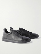 Zegna - Full-Grain Leather Slip-On Sneakers - Black