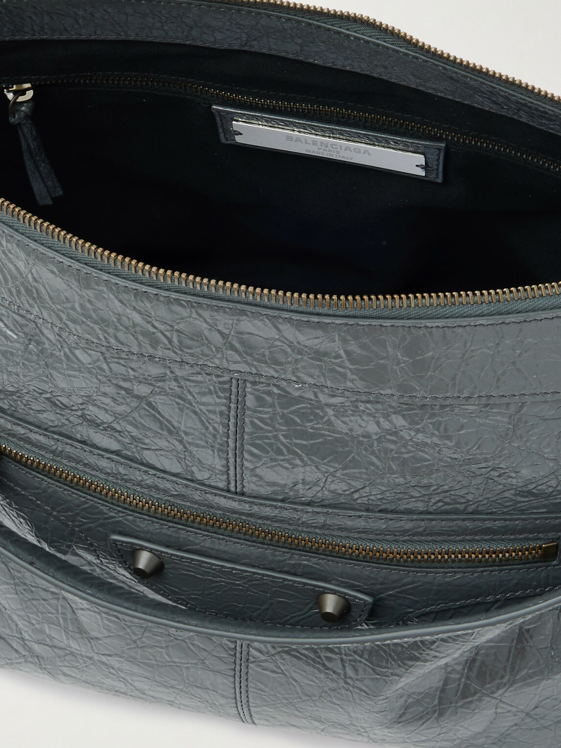 Balenciaga - Le City Moto Medium Embellished Crinkled-Leather Messenger Bag