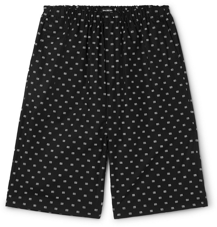 Photo: Balenciaga - Logo-Jacquard Cotton-Poplin Shorts - Black