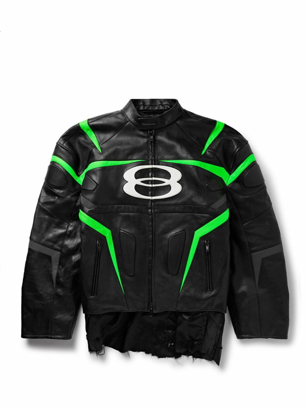 Photo: Balenciaga - Racer Oversized Distressed Panelled Leather Jacket - Black