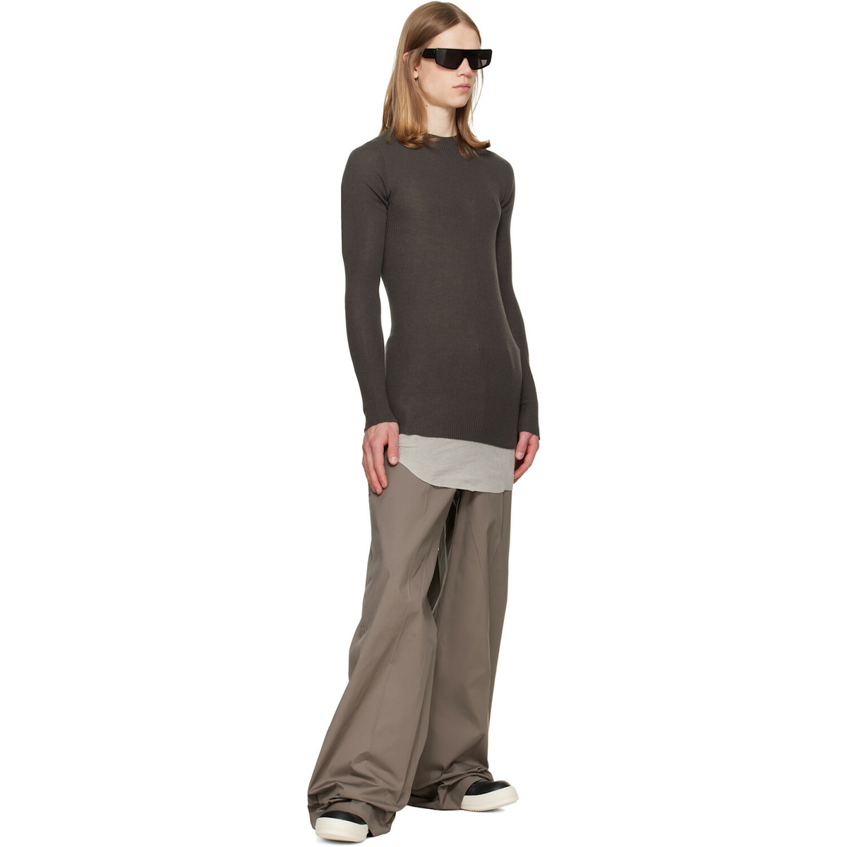 Rick Owens Gray Tower Ribbed Round Neck Sweater