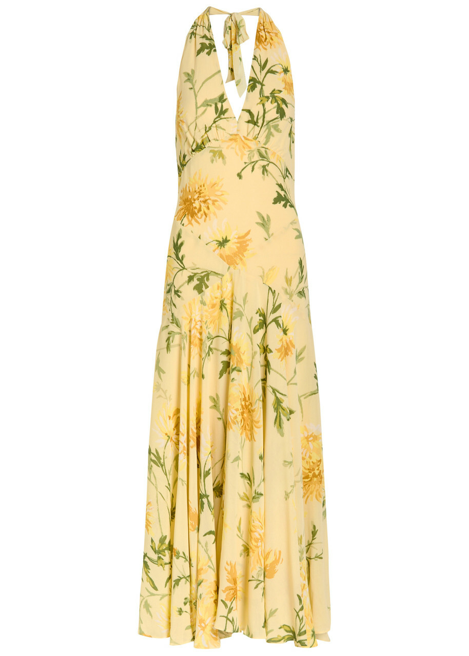Reformation Briony Panelled Floral-print Georgette Midi Dress Yellow  Reformation