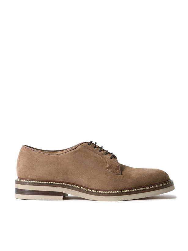 Photo: Brunello Cucinelli - Leather-Trimmed Suede Derby Shoes - Brown