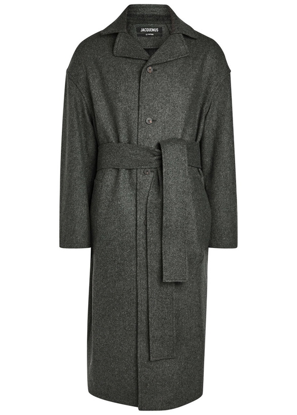 Photo: Jacquemus Le Manteau Citta Belted Wool-blend Trench Coat Dark Grey
