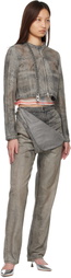 Diesel Gray Cropped Cotton-Hemp Satin Denim Jacket