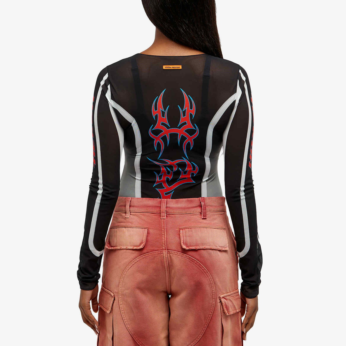 Heron Preston Women's HP Gothic Mesh Body Suit in Black/Blue