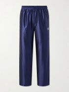 Needles - Straight-Leg Logo-Embroidered Satin Sweatpants - Blue