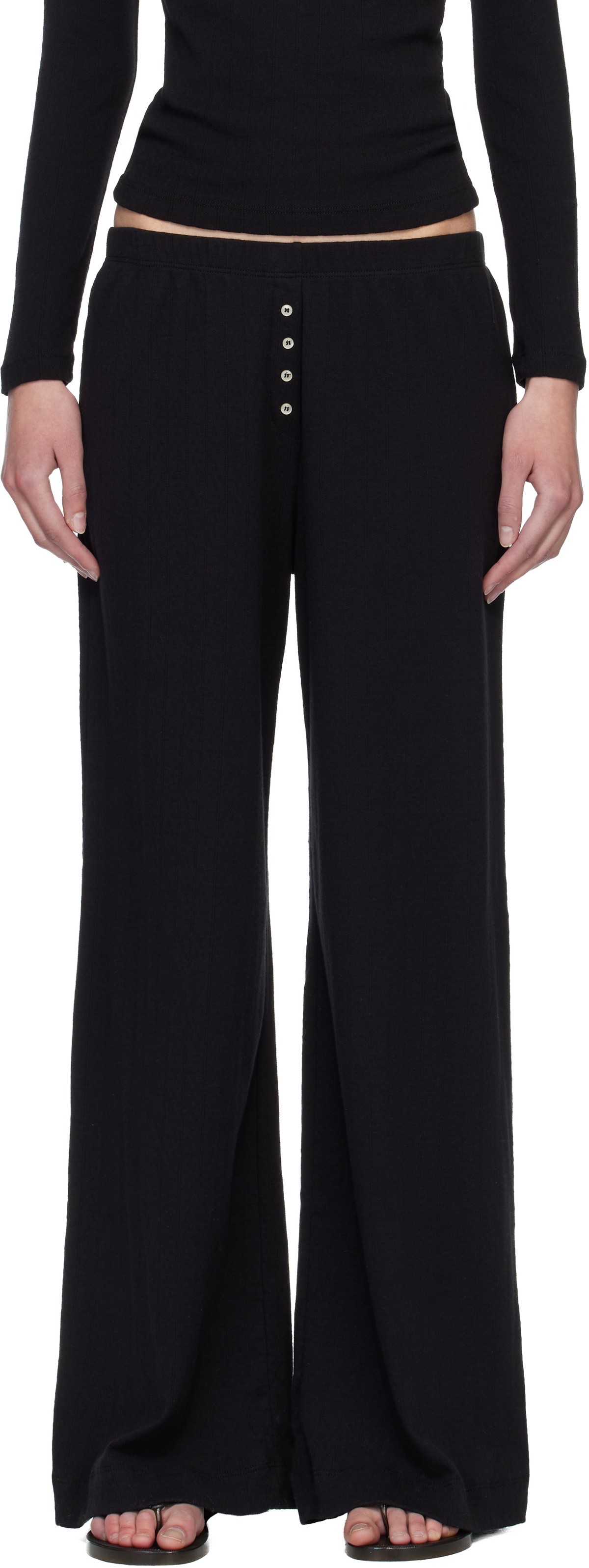 LESET Black Pointelle Boxer Lounge Pants