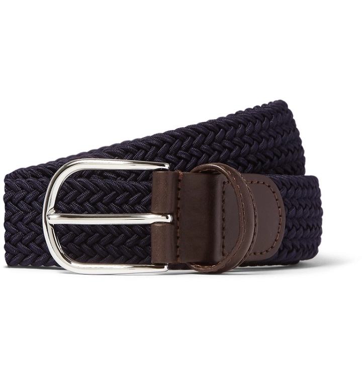 Photo: Anderson's - 3.5cm Midnight-Blue Woven Waxed-Cord Belt - Blue