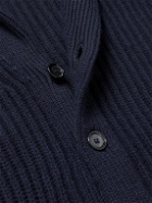 Allude - Shawl-Collar Ribbed Cashmere Cardigan - Blue