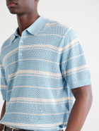Beams Plus - Striped Knitted Cotton Polo Shirt - Blue