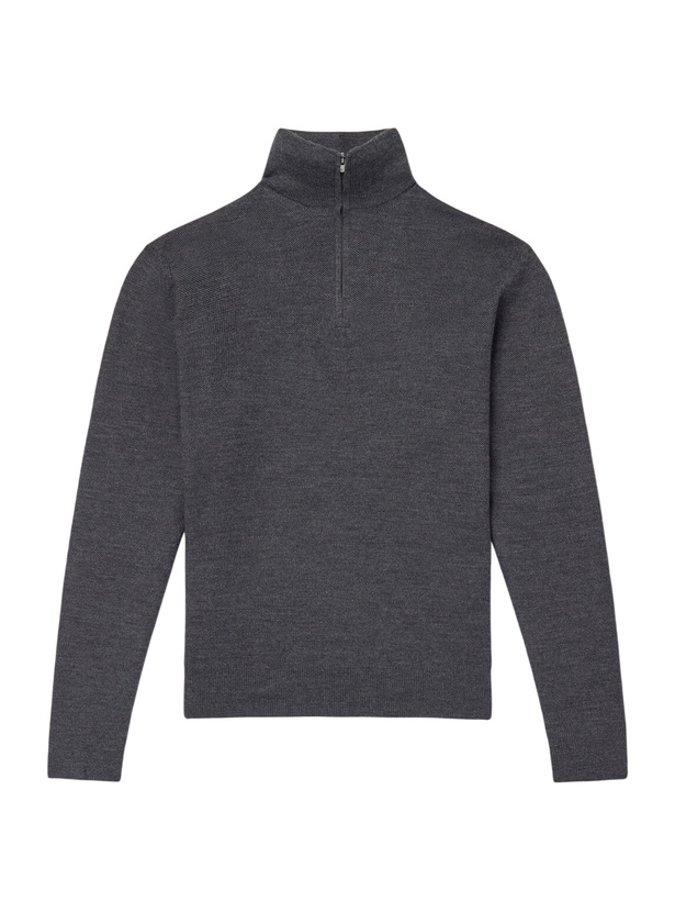 Photo: Ralph Lauren Purple label - Wool-Piqué Half-Zip Sweater - Gray