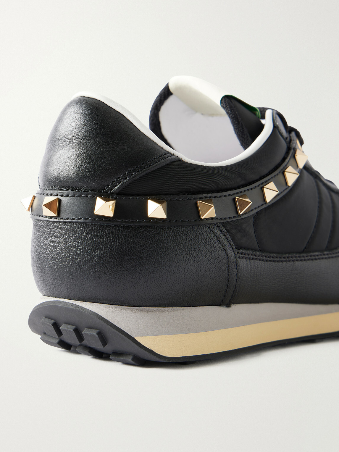 Valentino Garavani - Stud Up Embellished Leather-Trimmed Sneakers - Black