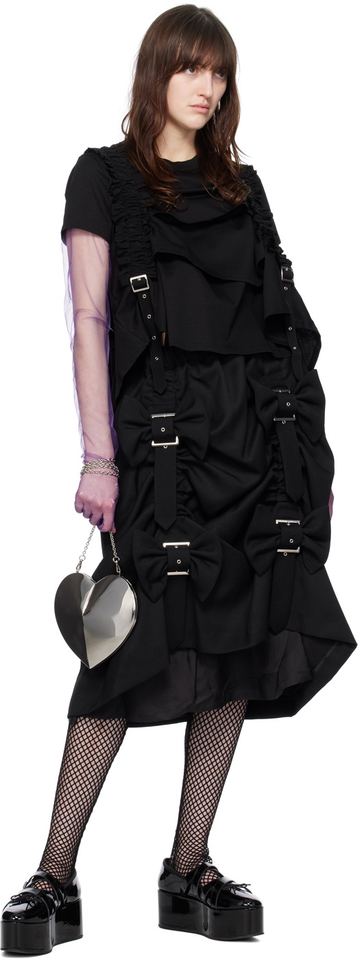 noir kei ninomiya☆リボンベルト ブラック Tシャツ Noir Kei Ninomiya black gathered t-shirt with belt and sheer
