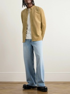 AMI PARIS - Button-Down Collar Logo-Embroidered Cotton-Corduroy Shirt - Neutrals