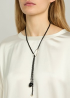 Agmes Annaya Lariat Sterling Silver Beaded Necklace - Black - One Size