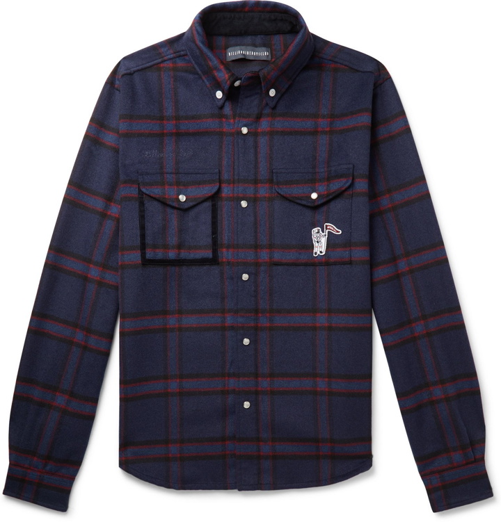 Photo: Billionaire Boys Club - Button-Down Collar Logo-Appliquéd Checked Wool-Blend Flannel Overshirt - Blue