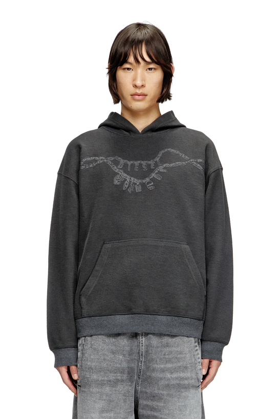 Photo: Diesel Hoodie with charm necklace print - Sweaters - Unisex - Grey