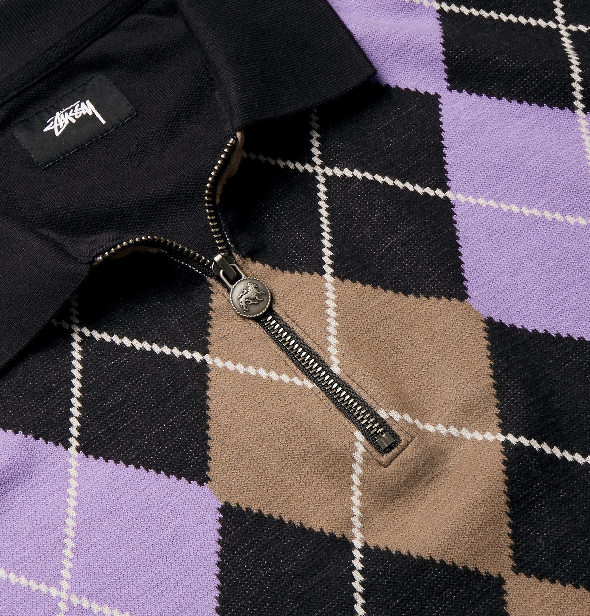 Stüssy - Argyle Cotton Half-Zip Sweatshirt - Black Stussy