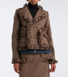 Sacai Fringed tweed and denim jacket