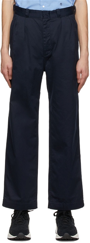 Photo: Nanamica Navy Pleated Chino Trousers