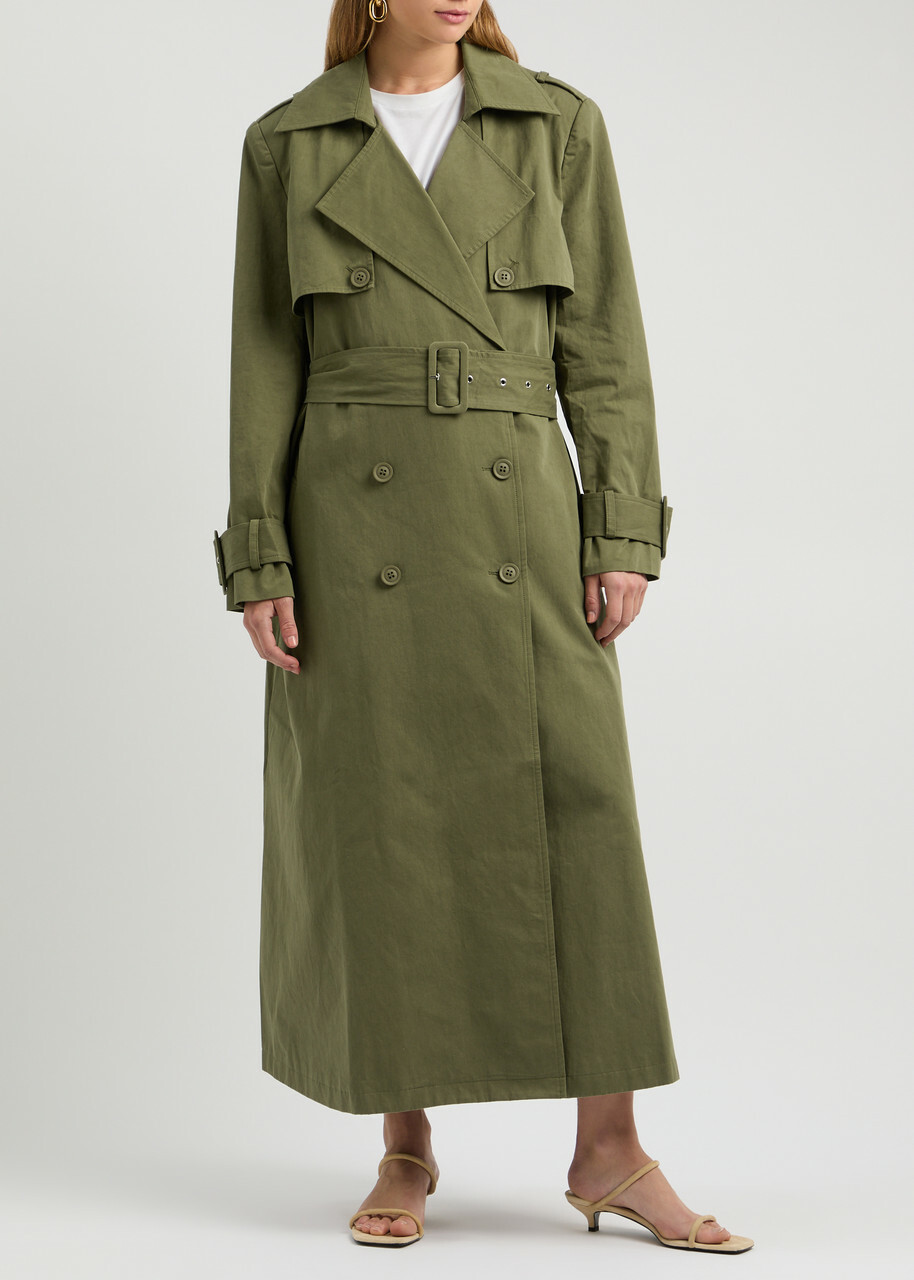 Aexae Double-breasted Cotton Trench Coat Khaki