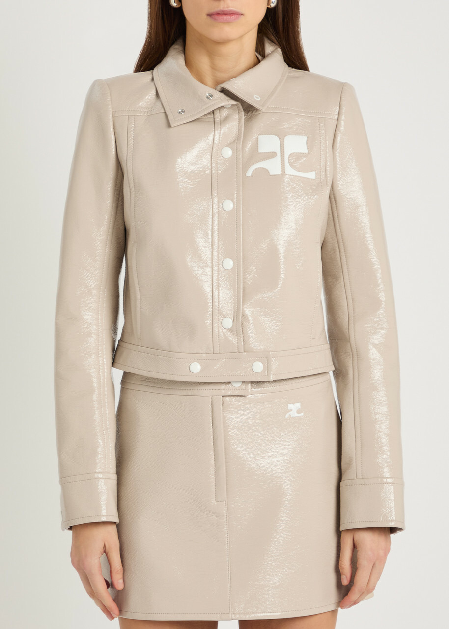 Courrèges Reedition Crinkled Vinyl Jacket Light Grey