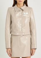 Courrèges Reedition Crinkled Vinyl Jacket Light Grey
