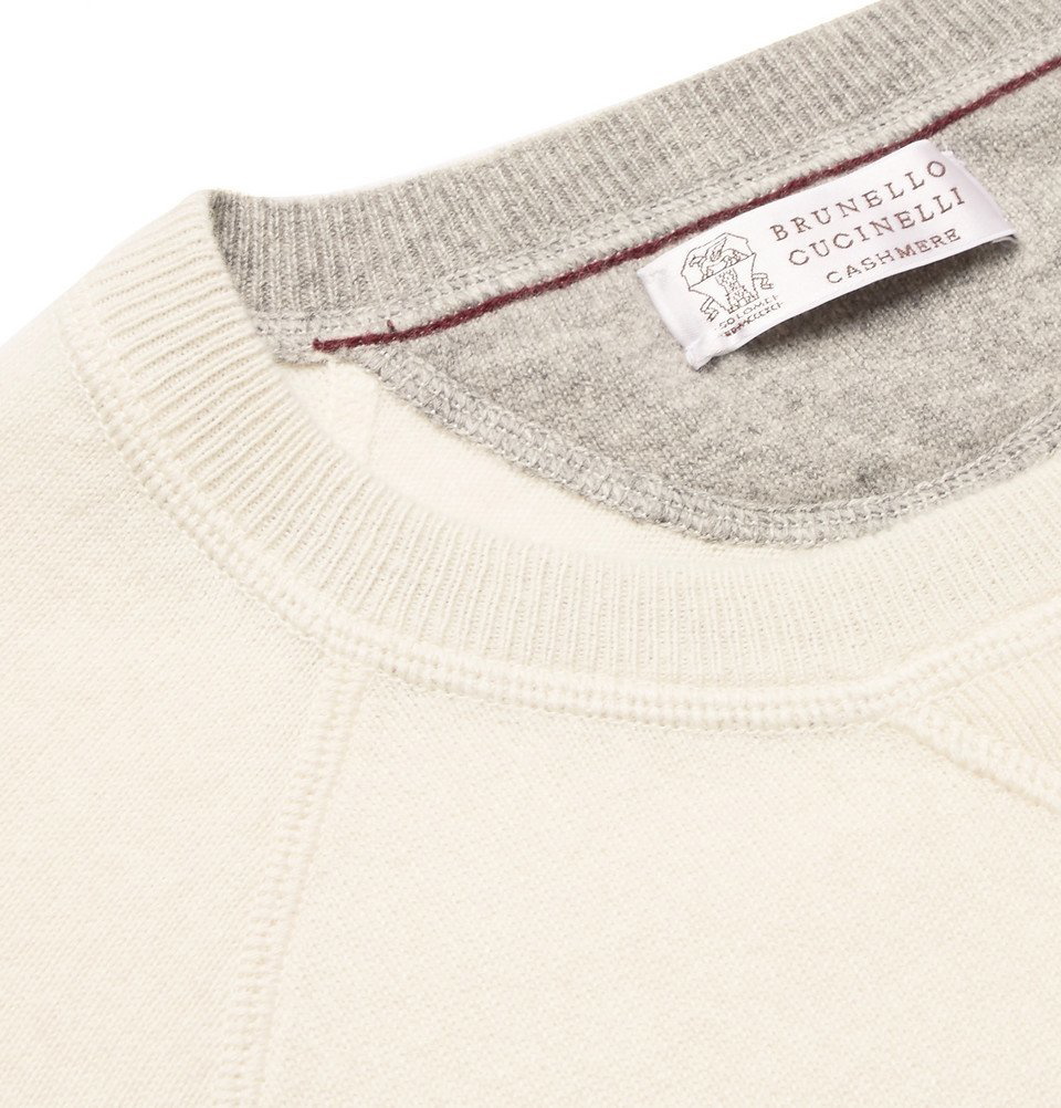 BRUNELLO CUCINELLI 'Panelled' Cashmere Crewneck Knit Cream/White