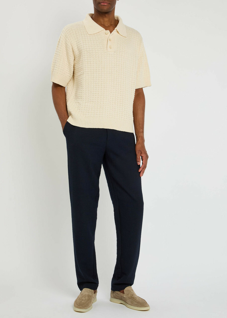 Sunspel Tapered Stretch-wool Trousers Navy
