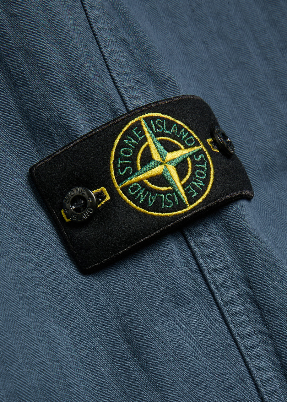 Stone Island Logo-appliquéd Herringbone Cotton Trousers Blue Dark